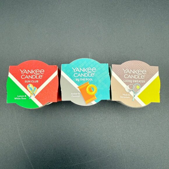 Yankee Mini Candle Trio: Sun Club By The Pool Lucky Sweater Fragrances - Picture 2 of 3
